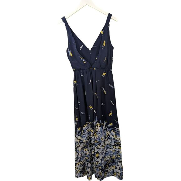 NWT DKNY dress maxi sleeveless chiffon draped back blue yellow abstract floral 4 - Picture 4 of 8